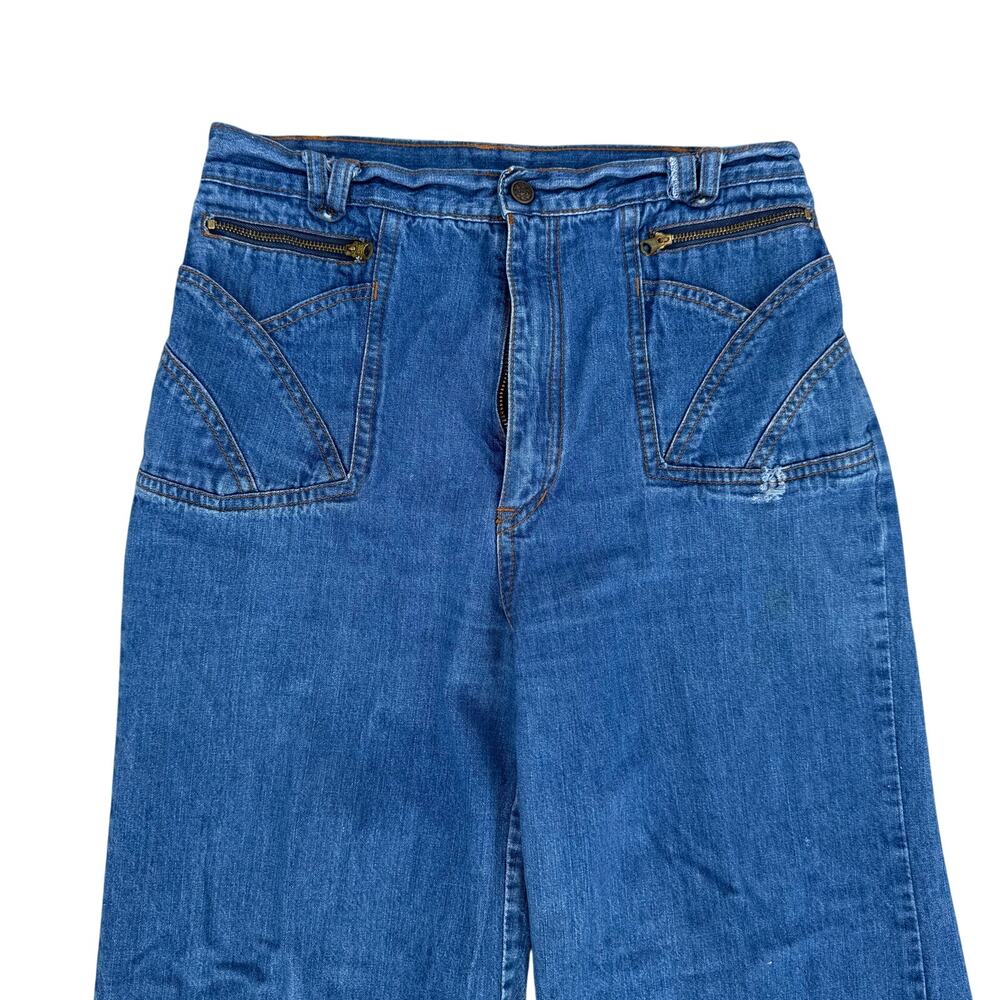 VTG 70s Kmart Bell Bottom Jeans 28x30 Zip Pocket Denim YKK Zip High Rise 13/14